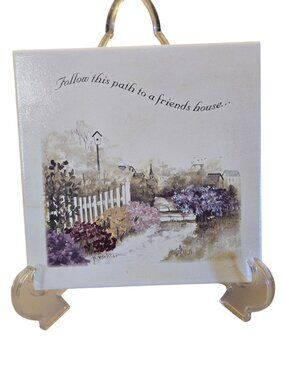 Ceramic Trivet Follow This Path To A Friends House P. Richter Cork Backing